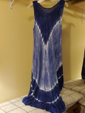 Blue Tie-Dye Maxi Dress One Size Fits Most